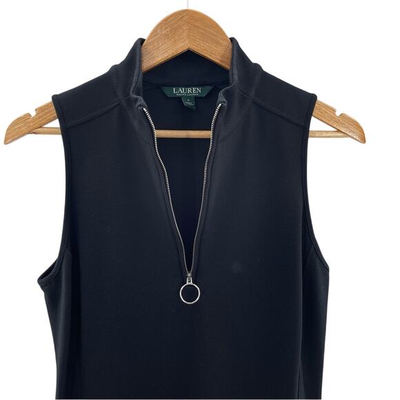 Lauren Ralph Lauren Black Silver Zipper Mock Neck Sleeveless Fitted Dress Size S - Picture 3 of 11